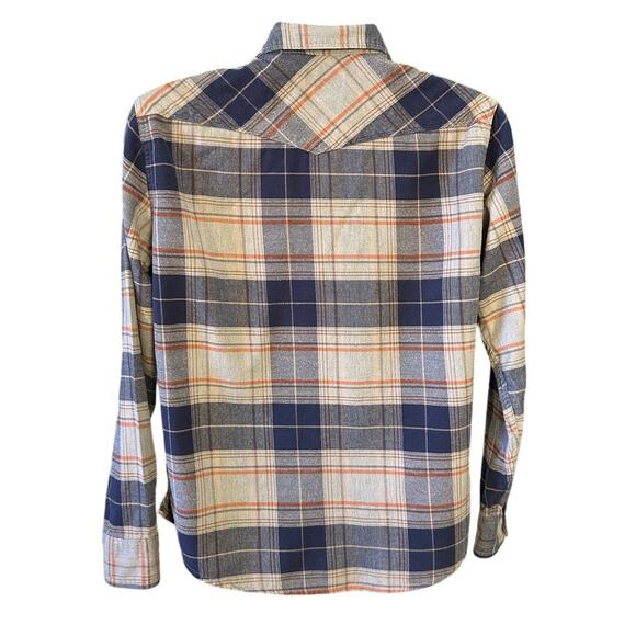 Lucky Brand Saturday Stretch Blue and Gray Check Flannel Pearl Snap Shirt Size M - Picture 3 of 8